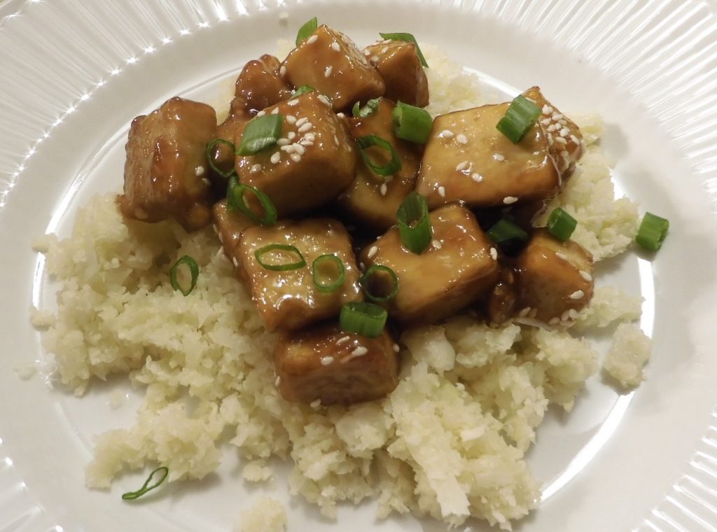 Sesame Tofu over Cauliflower Rice